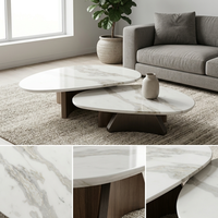 Ensemble de tables basses gigognes Luca Picasso en marbre blanc, forme de galet organique, base noire, mobilier de salon moderne de luxe