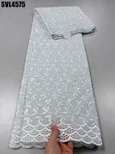 Haute qualité en gros 100% <span class=keywords><strong>coton</strong></span> <span class=keywords><strong>suisse</strong></span> Voile brodé tissu africain bleu <span class=keywords><strong>coton</strong></span> <span class=keywords><strong>pagne</strong></span> sec tissu pour les femmes robe de soirée - Product Image 5