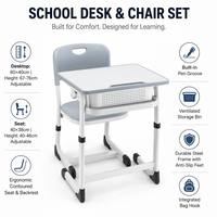 Kombinasi Meja dan Kursi Siswa Modern Berbahan Metal, Tinggi Dapat Disesuaikan, Ramah Lingkungan, Cocok untuk Ruang Kelas Sekolah Dasar