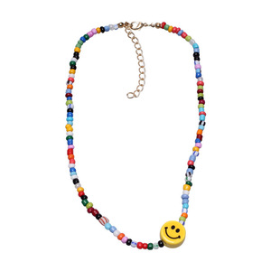 Collar con cuentas de cara sonriente, colgante de cerámica colorido, cadena corta para mujer, accesorio de joyería de moda - Product Image 5