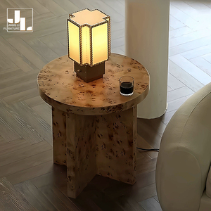 Estilo de diseñador Villa Sala de estar Árbol Tumor Textura Mesa auxiliar redonda Dormitorio de hotel Mesa de esquina de lujo de madera Muebles - Product Image 2