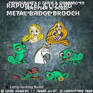 Insignia de Metal de personaje de dibujos animados, broche de lagarto pequeño de <span class=keywords><strong>Rapunzel</strong></span>, decoración de mochila Digital de níquel negro, grabado de fundición - Product Image 2