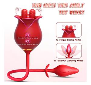 Mainan seks dewasa kepala ganda getar mawar Petting klitoris payudara vagina untuk wanita dengan steker Anal - Product Image 6