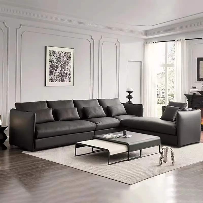 İtalyan tasarım koltuk takımı ev mobilya yüksek dereceli kanepe bölüm Modern L şekli kumaş deri kanepe