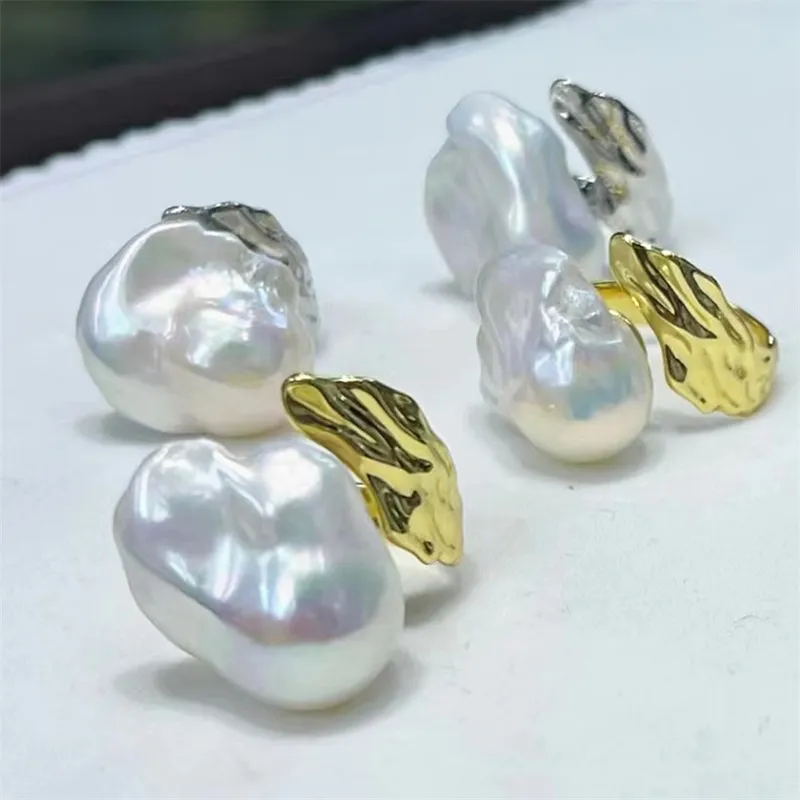 Anillo de Plata de Ley 925 con perlas de bola de fuego cultivadas en agua dulce, diseño moderno, 15x25mm