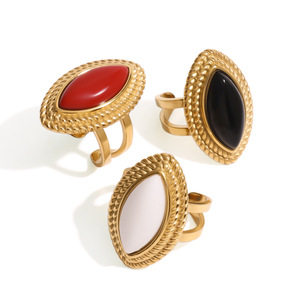 Fashion <b>Rings</b> Marquise Shape <b>Adjustable</b> Gold Tone Agate Inlay Bezel Setting Unisex Party Jewelry - Product Image 1