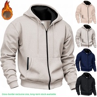 Sweat-shirts pour hommes, vestes zippées et manteaux : Veste à capuche zippée pour hommes, couleur unie, doublée en polaire (polyester, automne/hiver)