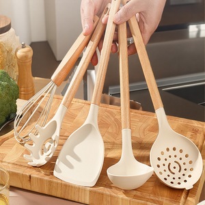 Silicone Spatula And Ladle Set 11 Pieces Heat Resistant Non Stick Kitchen Cooking Tools With Beechwood Handle Nordic Style - Product Image 2