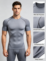 T-shirt de compression pour homme en polyester soie de lait, séchage rapide, manches courtes, pour la gym et le fitness, logo personnalisé, OEM ODM, vente en gros