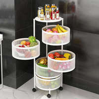 Chariot de rangement rotatif à 5 niveaux en métal pour cuisine et salle de bain, avec paniers pour fruits et légumes