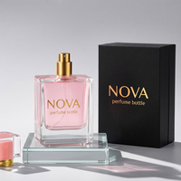 Flacon de parfum carré en verre de luxe 50 ml avec logo personnalisé, vaporisateur à brume fine, fond épais, emballage vide pour parfum avec boîte et sac