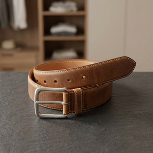 Ceinture en cuir de vachette style vintage avec boucle carrée en acier pour hommes/garçons, idéale pour jeans/pantalons, bureau, mariage, légère, écologique, imperméable - Product Image 1