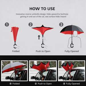 Parapluies inversés à double couche, pliables, coupe-vent, à double auvent, avec poignée en caoutchouc en forme de J, ouverture manuelle, 190T - Product Image 2