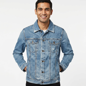 <b>Custom</b> Logo Printing High Quality Men's Women's <b>Denim</b> Jeans <b>Jacket</b> 100% Cotton Windproof Stand Collar Plain Dyed Technics OEM - Product Image 1