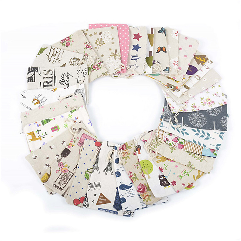 Изготовленные на заказ экологически чистые хлопковые парусиновые пакеты на шнурке с цветочным принтом подарочные пакеты для ювелирных изделий