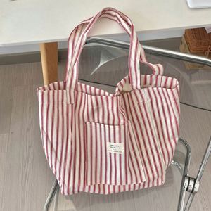 Custom Logo <b>Large</b> Capacity Striped Retro One Shoulder Canvas Shopping Tote <b>Bag</b> - Product Image 1