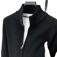 Herren Vintage Lazy-Style Einfarbiger Langarm-Reißverschluss-Cardigan Frühling Herbst Dicker Seidenstrick-Pullover Locker Sitzende Freizeitjacke ODM