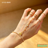 Bijoux élégants à la mode, plaqué or, acier inoxydable 304/316, bracelet carré en zircon, bague, chaîne de doigt pour femme, cadeau