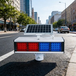 Feux clignotants <span class=keywords><strong>de</strong></span> sécurité pour travaux routiers, <span class=keywords><strong>balise</strong></span> d'avertissement <span class=keywords><strong>solaire</strong></span>, lumière stroboscopique LED rouge et bleue - Product Image 1