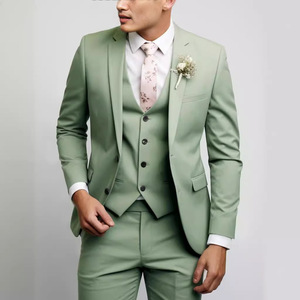 Costumes pour hommes <span class=keywords><strong>vert</strong></span> <span class=keywords><strong>clair</strong></span> tendance, 3 pièces, pour <span class=keywords><strong>mariage</strong></span>, affaires, marié, veste, gilet, pantalon, ensemble de blazers - Product Image 1