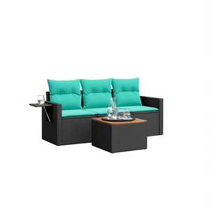 Ensemble de canapés de patio en polyrotin noir avec coussins, 4 places, mobilier d'extérieur, design contemporain - Product Image 1