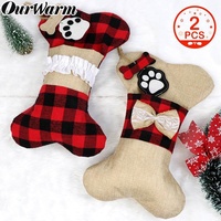 Christmas Burlap Stocking Ourwarm Wholesale Christmas Decoration Dog Bone Burlap Plaid Christmas Stocking For Pet