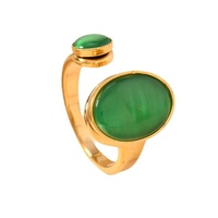 Bague élégante en turquoise croisée avec pierres précieuses ovales Bijoux en acier inoxydable à la mode avec placage à l'or
