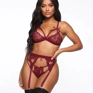 Starwin OEM & ODM Nữ Ren Erotic Hollow Sexi Đồ Lót 3 Piece Set Của Phụ Nữ Sexy Lingeries Pantie Và Bra Bộ