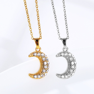 Trendy Crystal Pave Moon <strong>Star</strong> Pendant Zircon Crescent Necklace 18k Gold Plated Stainless Steel <strong>Italian</strong> Horn Necklace Jewelry - Product Image 5