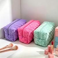 Pochette de maquillage matelassée en microfibre, trousse de toilette zippée, organiseur de beauté, trousse de voyage