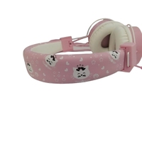 Headphone SC ECOMMERCE Super Imut Motif Anak Kucing Pink Putih, Dapat Disesuaikan, Cocok untuk Ponsel dan Smartphone Anak Perempuan, Model P47M