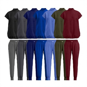 Woven <b>Scrub</b> Set for Women-Modern Mandarin Collar Oversized <b>Scrub</b> <b>Top</b> & Mid Rise Jogger Pants 9 Pockets Anti-Wrinkle - Product Image 3