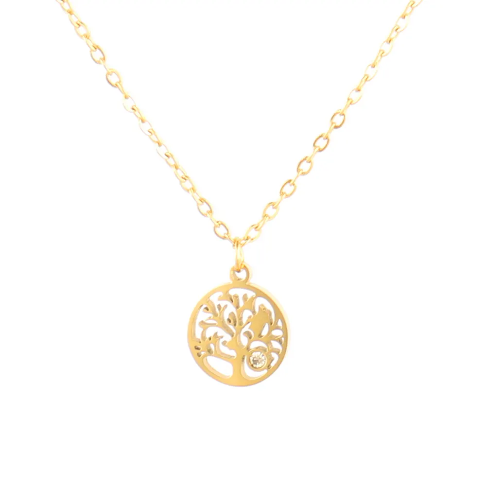 Collier Arbre de Vie Pendentif Arbre de Vie Acier Inoxydable Collier Plaqué Or 18K pour Femme