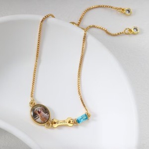 Xindai Custom <b>Pet</b> Photo Bracelet Gold Plated Engraved With Birthstone Dog Bone Pendant For Women Fashion <b>Jewelry</b> - Product Image 1