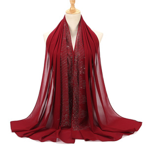 Solid Color Chiffon Scarf Muslim <strong>Hijabs</strong> for Women Long Shawls and Wraps Luxury Rhinestone <strong>Turban</strong> Head Scarfs for Ladies Girl - Product Image 5