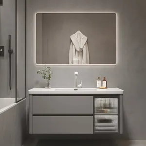 Mueble de baño de madera maciza de roble, mueble de baño Popular