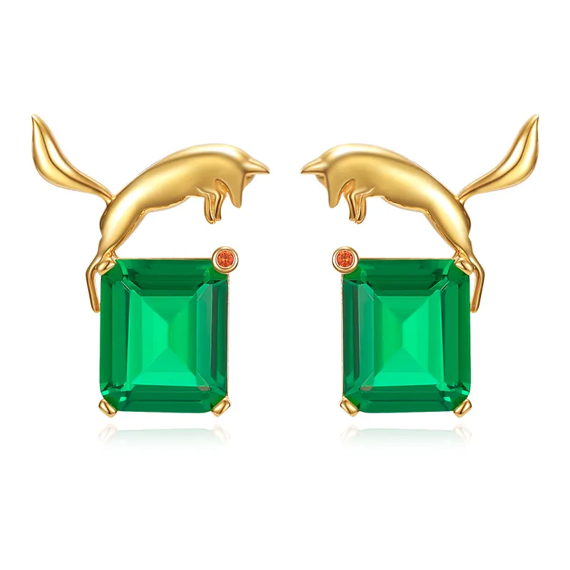Dropshipping Unique Jewelry Lady Rectangle Green Synthetic Cubic Zirconia Stud 925 Silver Statement Earrings Jewelry Women