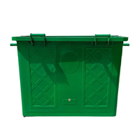 Conteneur à déchets extérieur commercial de 600 L en acier galvanisé vert avec 4 roulettes pivotantes