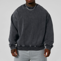 Fabricants de vêtements personnalisés : Sweat-shirt pull-over épais en molleton pour homme, style vintage délavé, coupe ample et carrée, épaules tombantes, haut basique