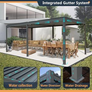 Toldo impermeable para exteriores con persiana de aluminio gris de 10 'x 20' con techo de acero ajustable - Product Image 5