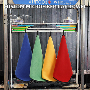 Serviettes de lavage auto en microfibre tissée personnalisées, écologiques, séchage rapide, 400 g/m², chiffon de nettoyage et de detailing pour voiture, logo personnalisé, vente en gros - Product Image 2
