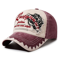 Casquette de baseball streetwear vintage à visière incurvée effilochée, en sergé délavé personnalisé, 6 panneaux, broderie tigre, fournisseur en gros de casquettes