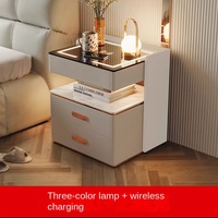 Table de chevet moderne et luxueuse en bois avec chargement sans fil et éclairage LED, rangement à 3 tiroirs pour petits appartements, tables de chevet