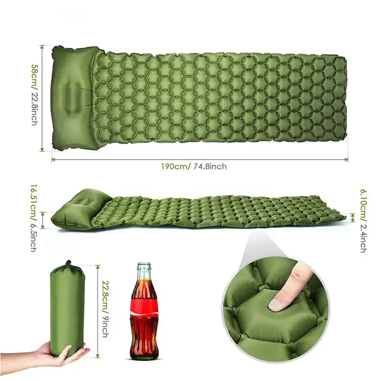 Coussin gonflable de Camping et de randonnée, couchette à remplissage rapide, tapis de couchage étanche à l'humidité avec oreiller