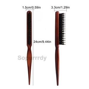 Cepillo de masaje para el cabello con logotipo personalizado, peine de cerdas naturales, peine voluminizador, mango de madera, cepillo de 3 filas, peine antiestático para peluquería y masaje del cuero cabelludo - Product Image 2