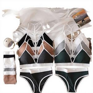 Ensemble soutien-gorge et string sexy pour femme, style européen et américain, color-block, bretelles ajustables, respirant, sans armatures, avec logo - Product Image 3