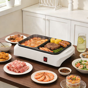 Электрическая гриль-плита с двумя зонами нагрева 750W+750W — универсальная модель 2-в-1 с антипригарной поверхностью и прозрачной стеклянной крышкой. - Product Image 4