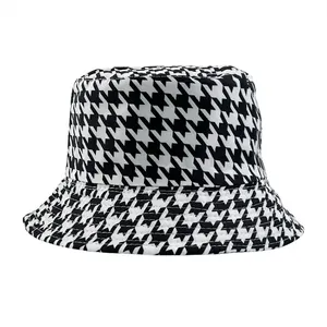 قبعة دلو مخصصة تصميم كلاسيكي Houndstooth قبعة دلو لحماية من الشمس قبعة صياد