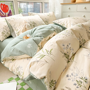 100% Cotton Twill Bedding Set Fresh Floral Print AB Sided Skin-Friendly Breathable <strong>Duvet</strong> Cover Set for Home Bedroom Dormitory - Product Image 1
