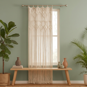 Voilage en macramé ondulé doux de qualité supérieure, style bohème, pour fenêtres octogonales, installation au plafond, personnalisable, marque privée - Product Image 2